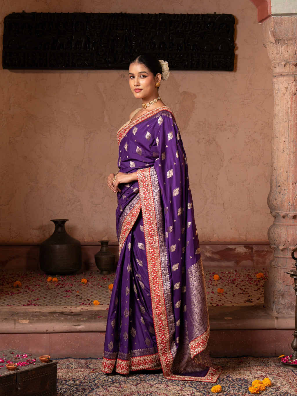 Purple Pure Katan Silk Banarasi Handloom Saree