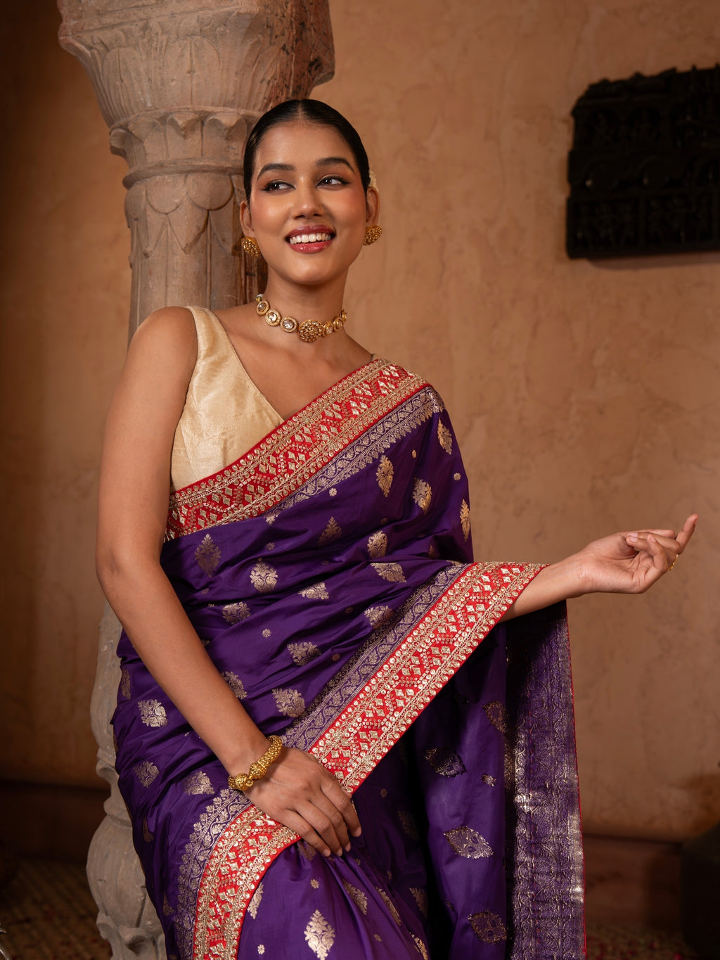 Purple Pure Katan Silk Banarasi Handloom Saree