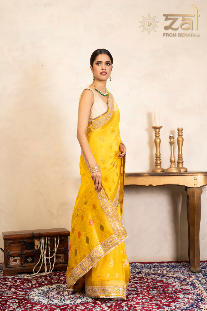 Yellow Pure Katan Silk Banarasi Handloom Saree
