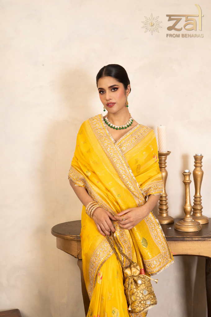 Yellow Pure Katan Silk Banarasi Handloom Saree