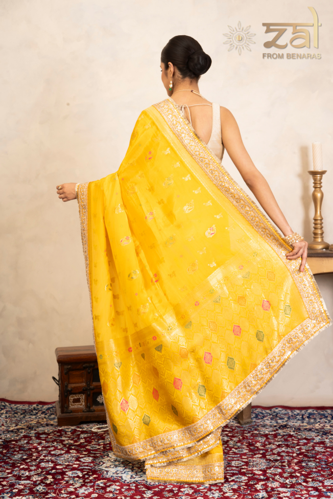 Yellow Pure Katan Silk Banarasi Handloom Saree