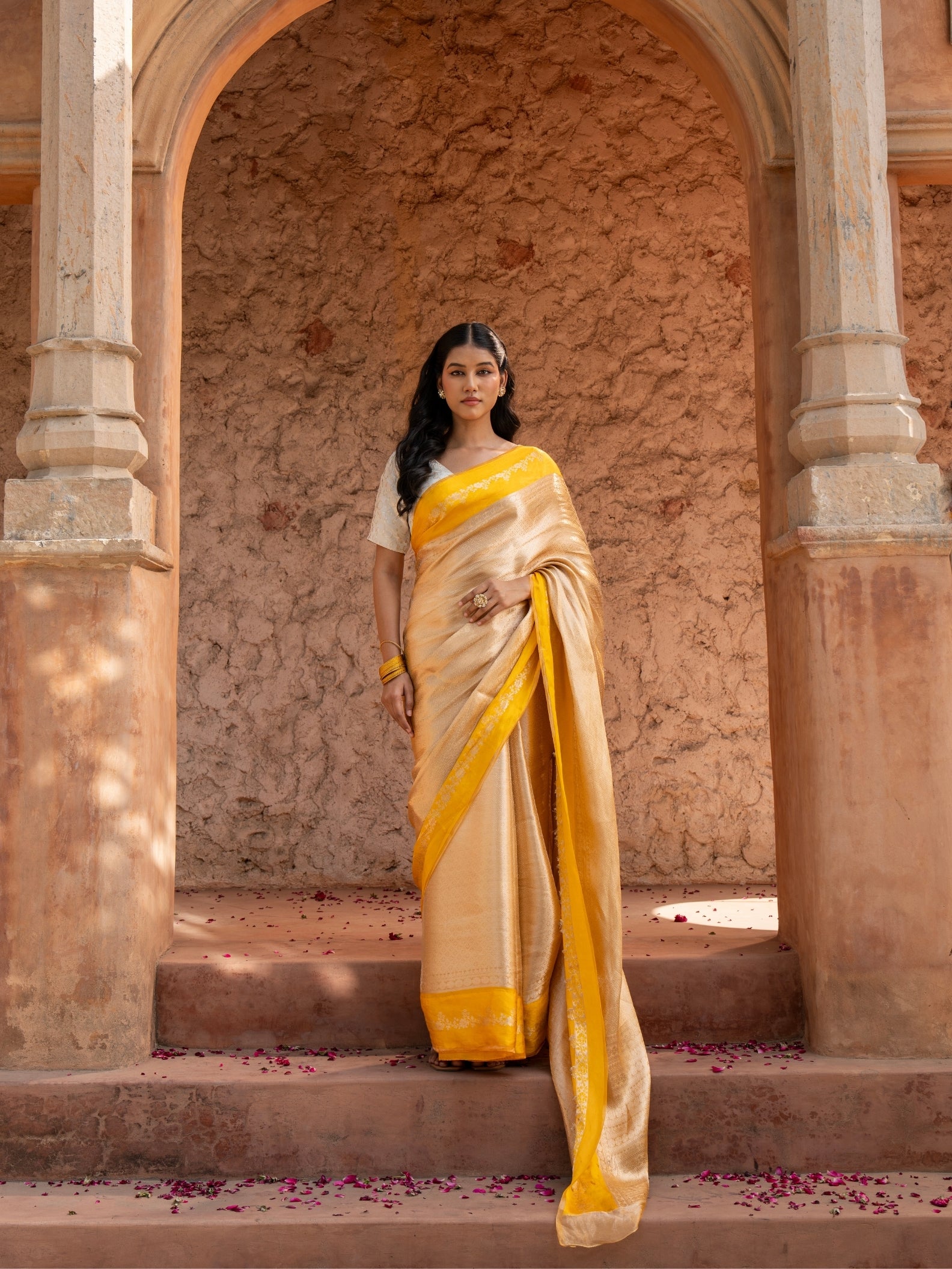 Yellow Pure Tissue Silk Banarasi Brocade Handloom Saree