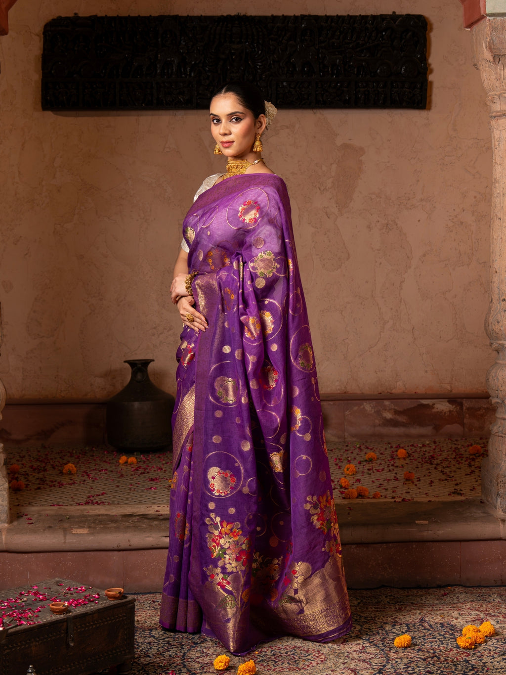 Purple Pure Tissue Silk Banarasi Handloom Saree