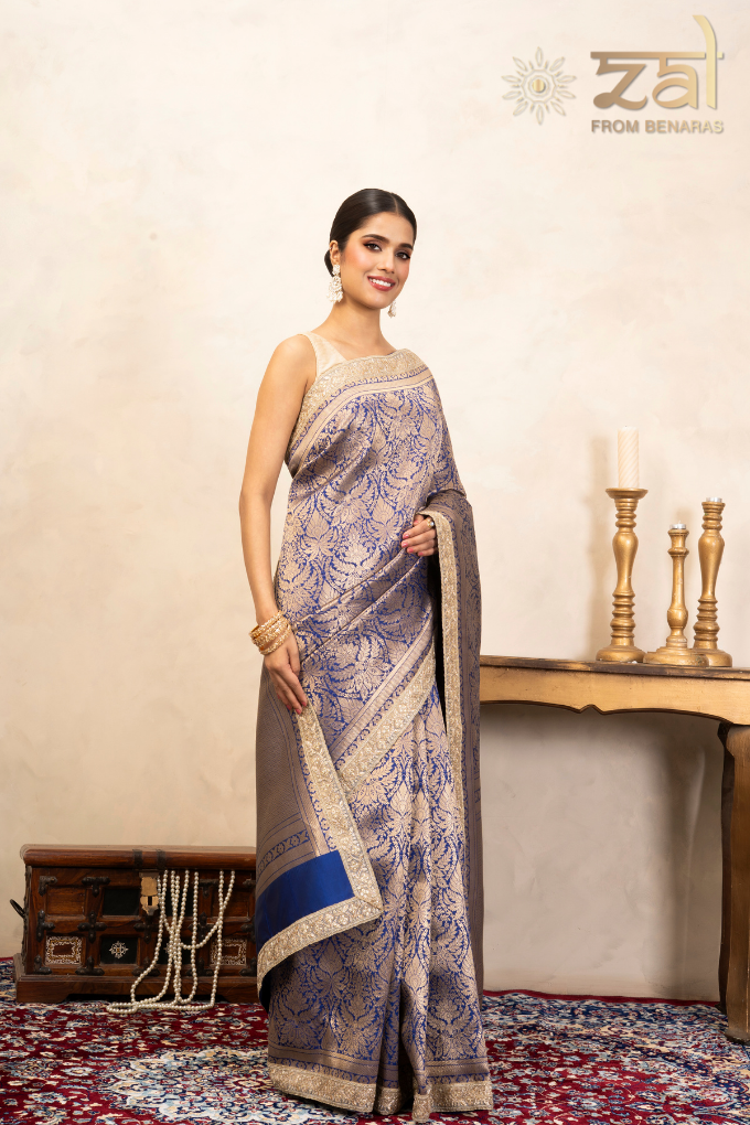 Blue Pure Katan Silk Brocade Banarasi Handloom Saree
