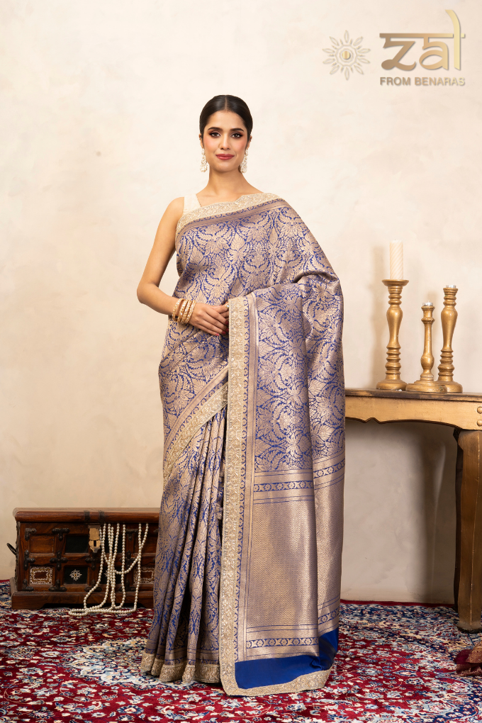 Blue Pure Katan Silk Brocade Banarasi Handloom Saree