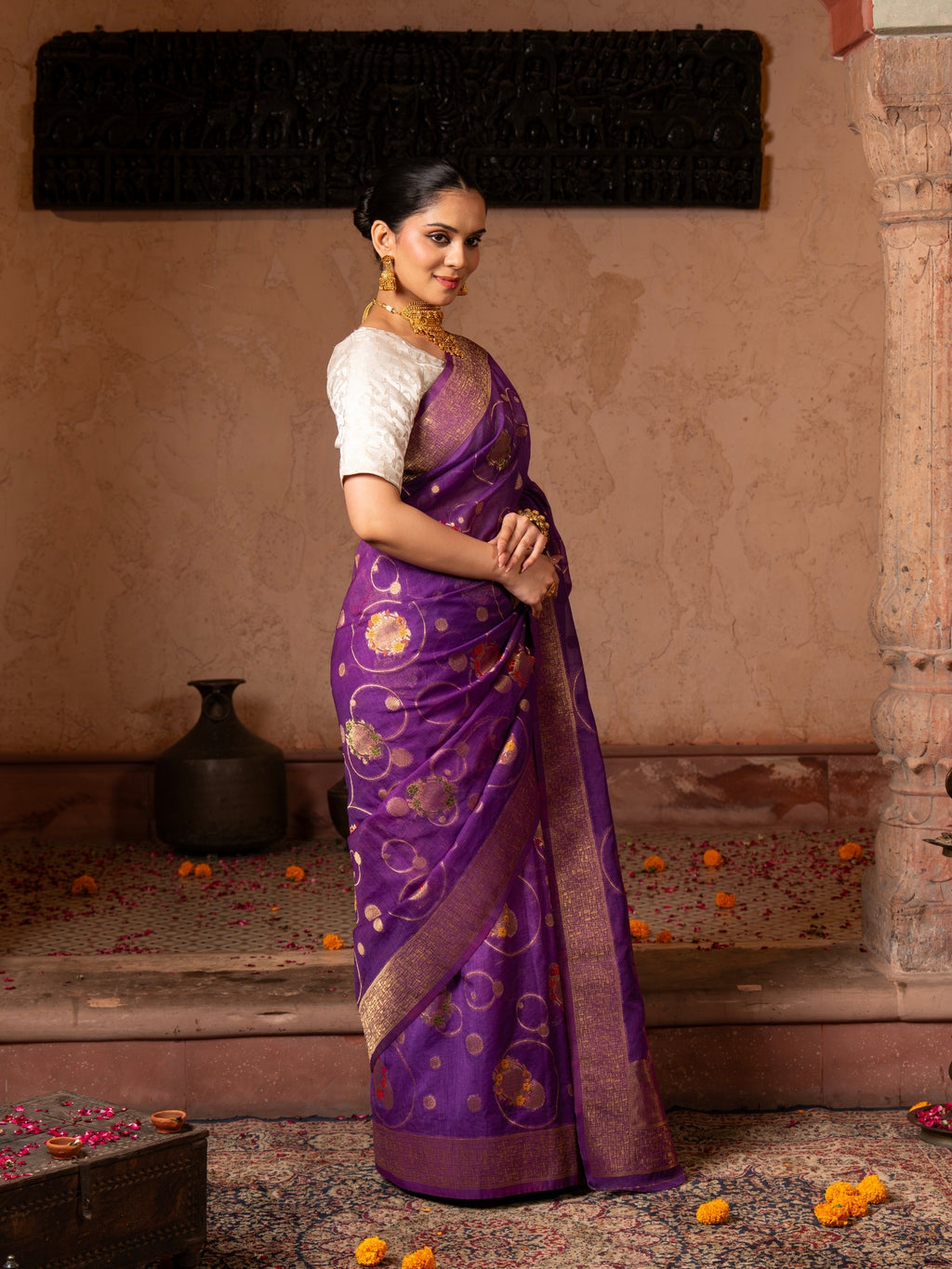 Purple Pure Tissue Silk Banarasi Handloom Saree