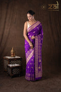 Purple Pure Monga Silk Banarasi Handloom Saree