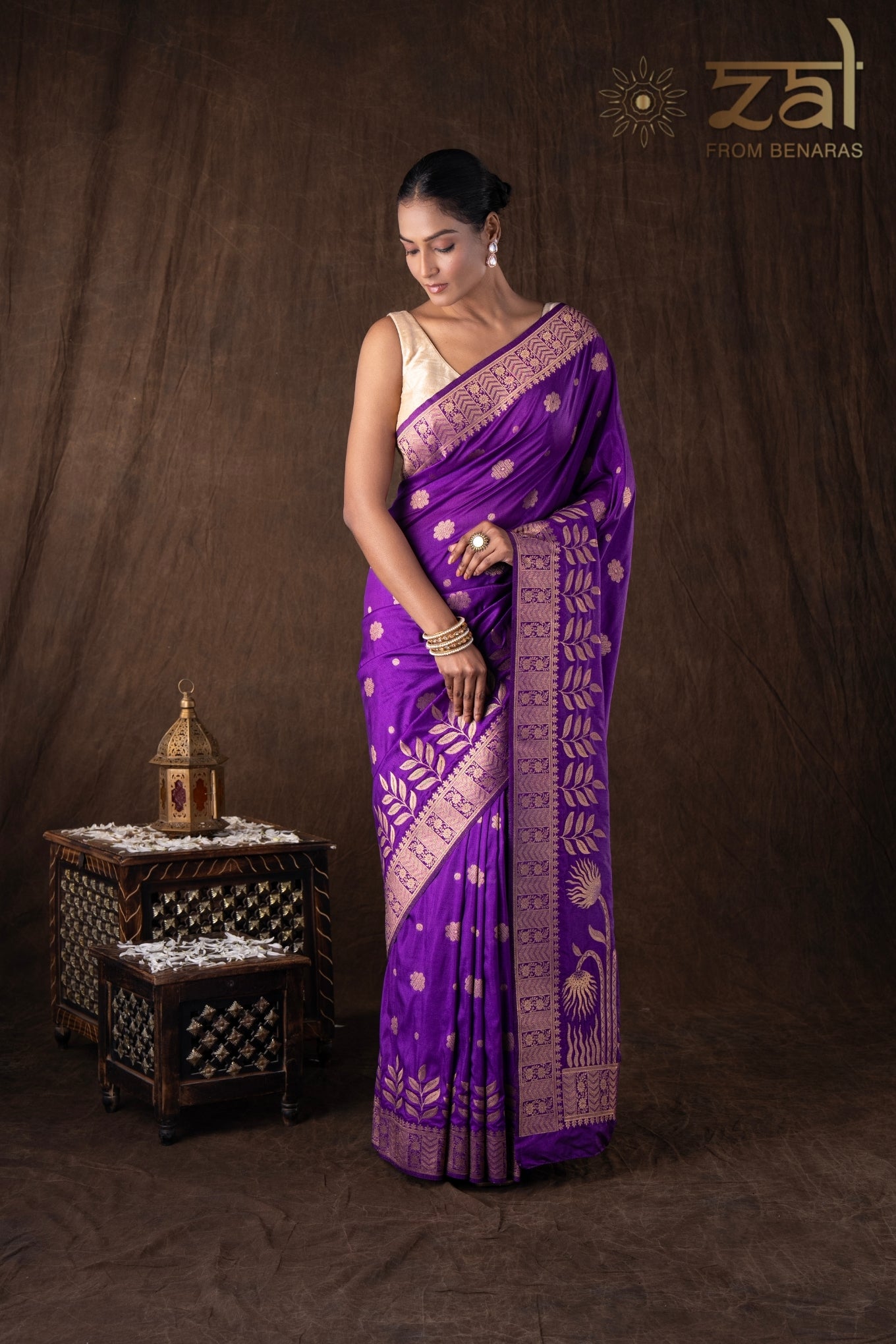 Purple Pure Monga Silk Banarasi Handloom Saree