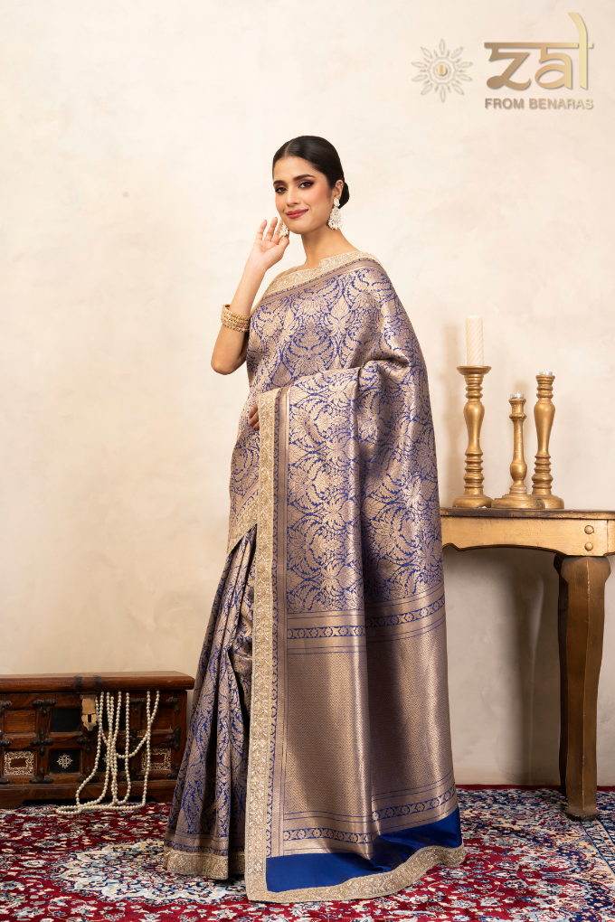 Blue Pure Katan Silk Brocade Banarasi Handloom Saree