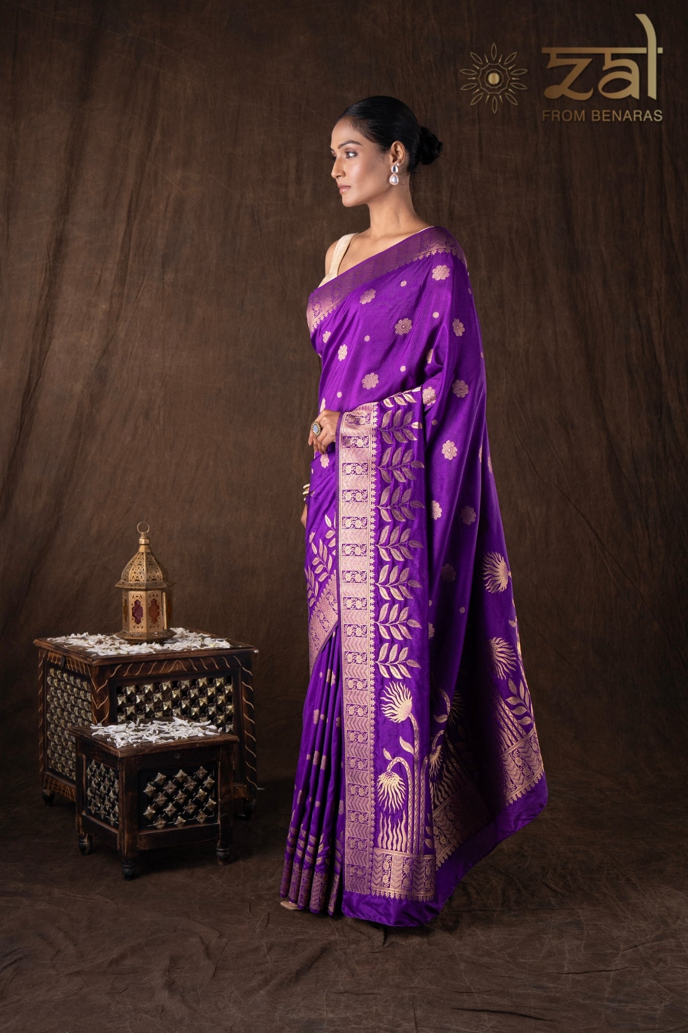 Purple Pure Monga Silk Banarasi Handloom Saree