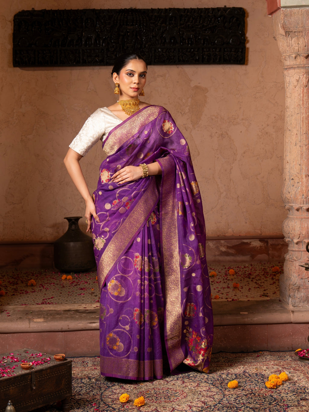 Purple Pure Tissue Silk Banarasi Handloom Saree