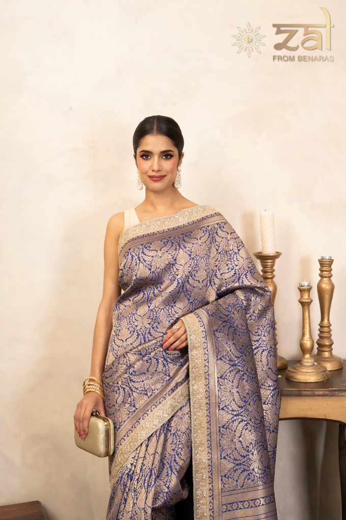 Blue Pure Katan Silk Brocade Banarasi Handloom Saree