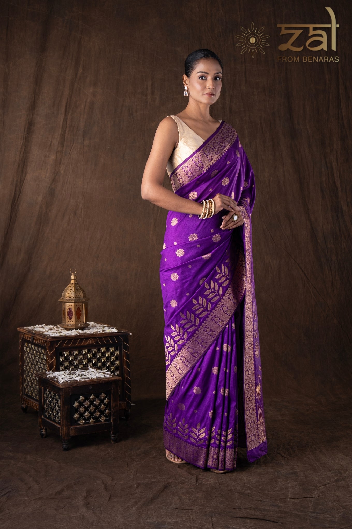 Purple Pure Monga Silk Banarasi Handloom Saree