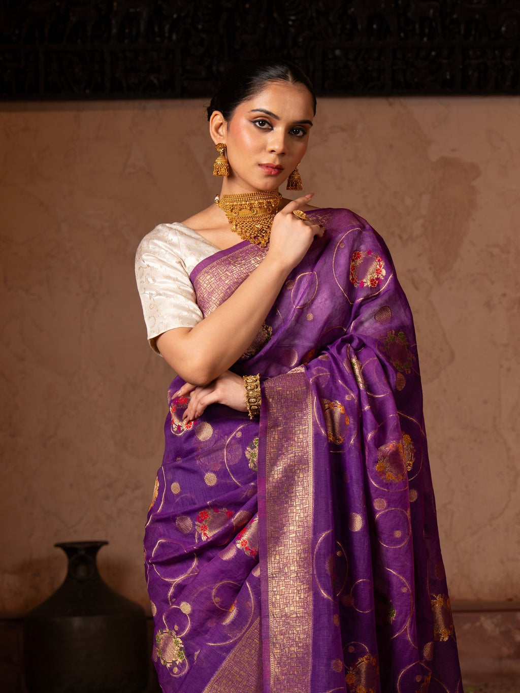 Purple Pure Tissue Silk Banarasi Handloom Saree