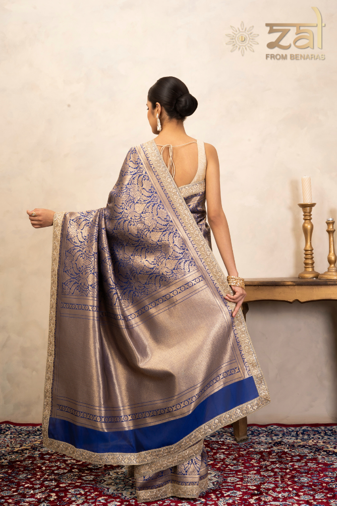 Blue Pure Katan Silk Brocade Banarasi Handloom Saree