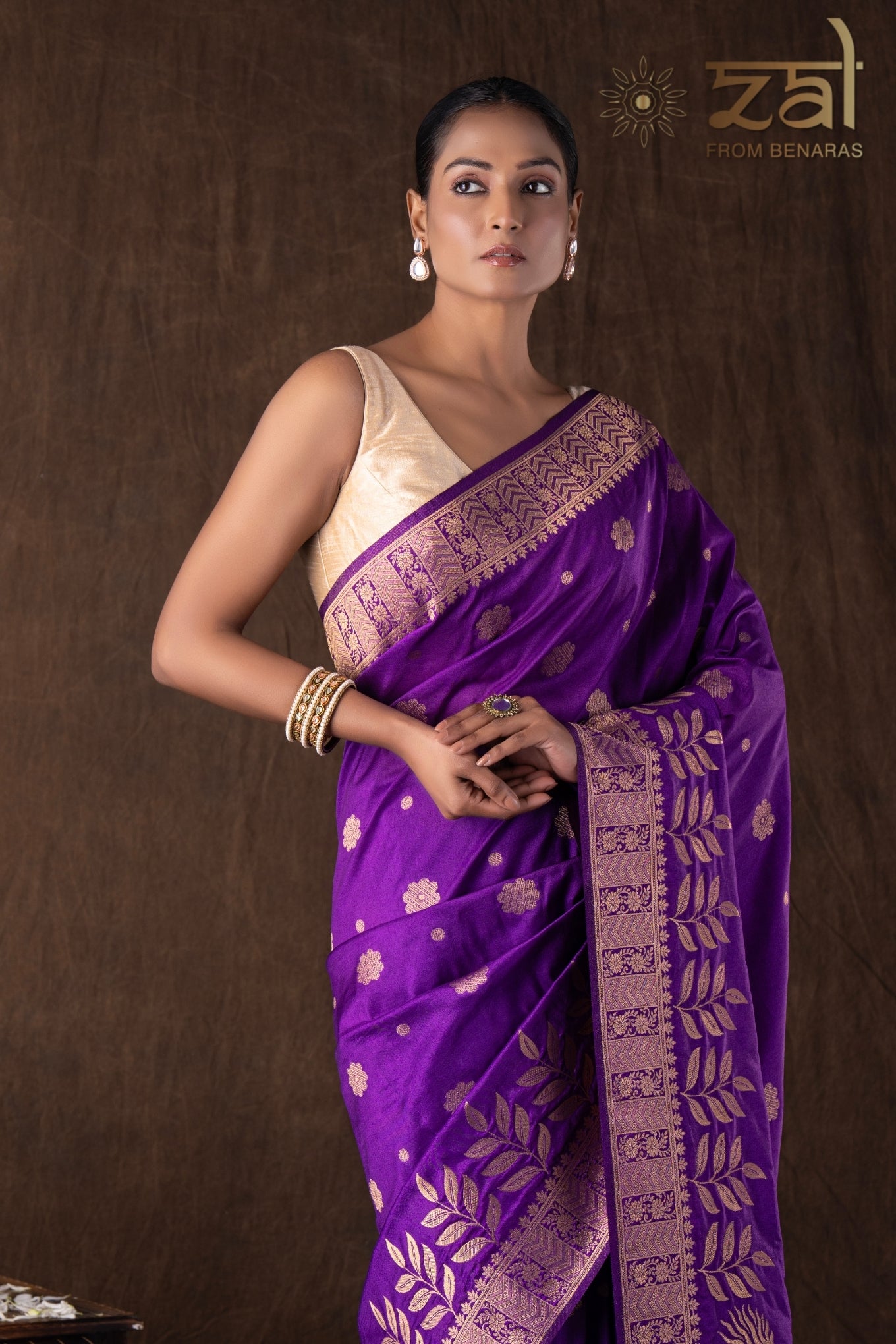 Purple Pure Monga Silk Banarasi Handloom Saree
