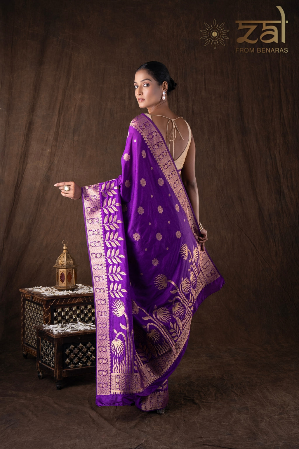 Purple Pure Monga Silk Banarasi Handloom Saree