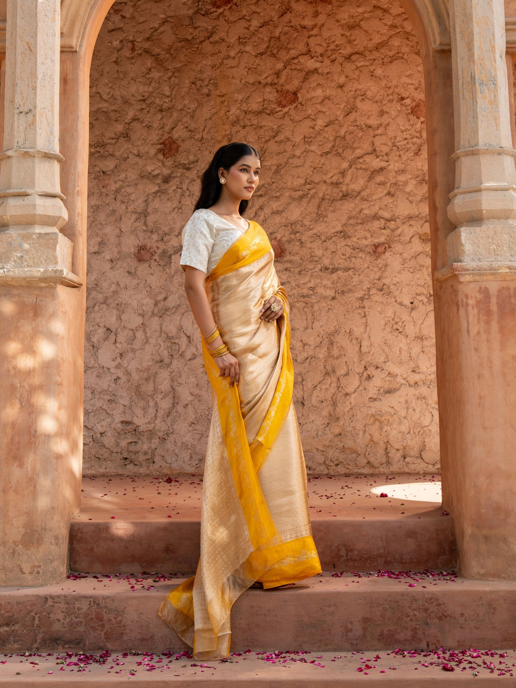 Yellow Pure Tissue Silk Banarasi Brocade Handloom Saree