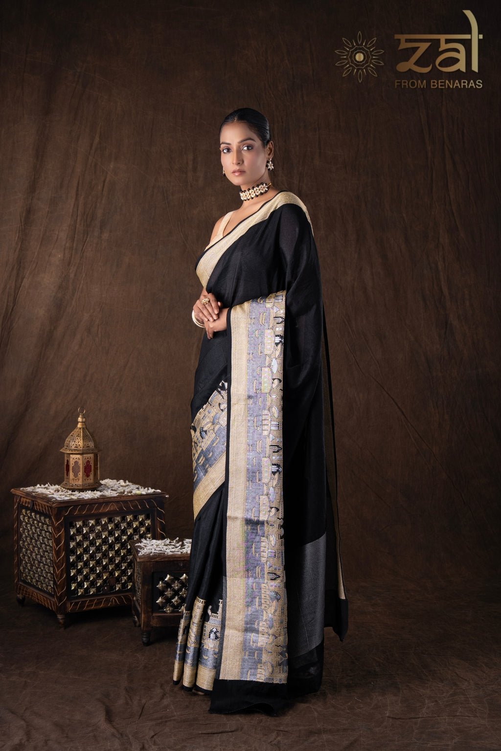 Black Kashi Pure Silk Banarasi Handloom Saree