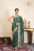 Teal Green Pure Katan Silk Banarasi Handloom Saree