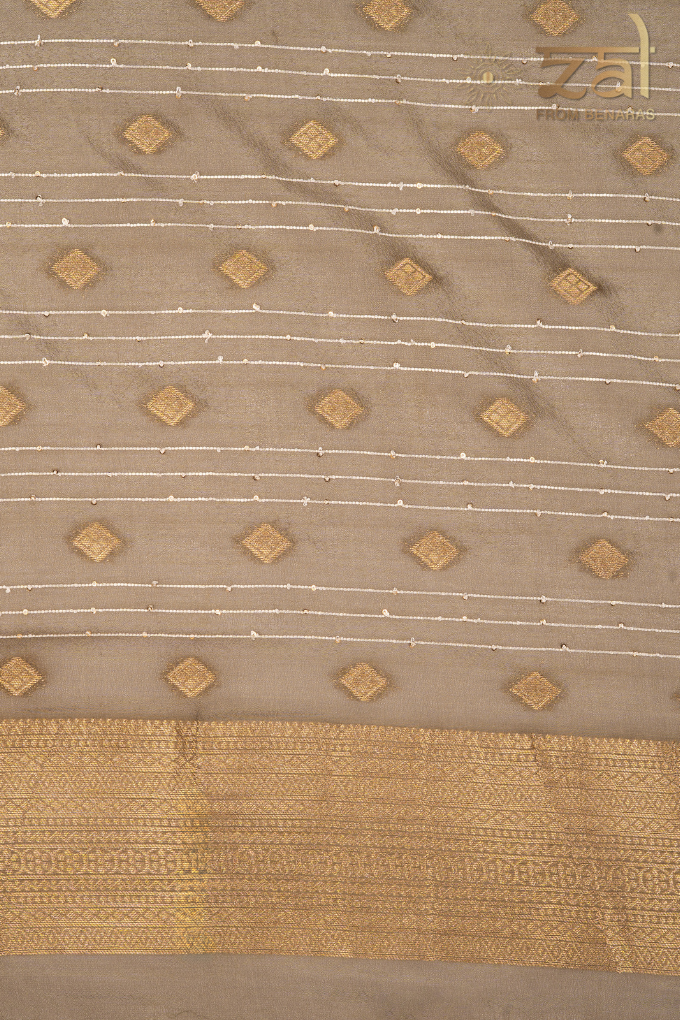 Grey Pure Katan Silk Banarasi Handloom Saree