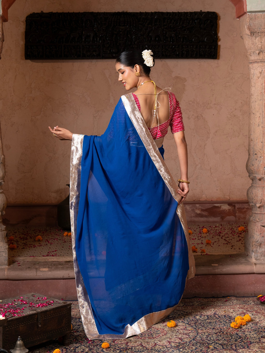 Royal Blue Georgette Handloom Gota Patti Saree