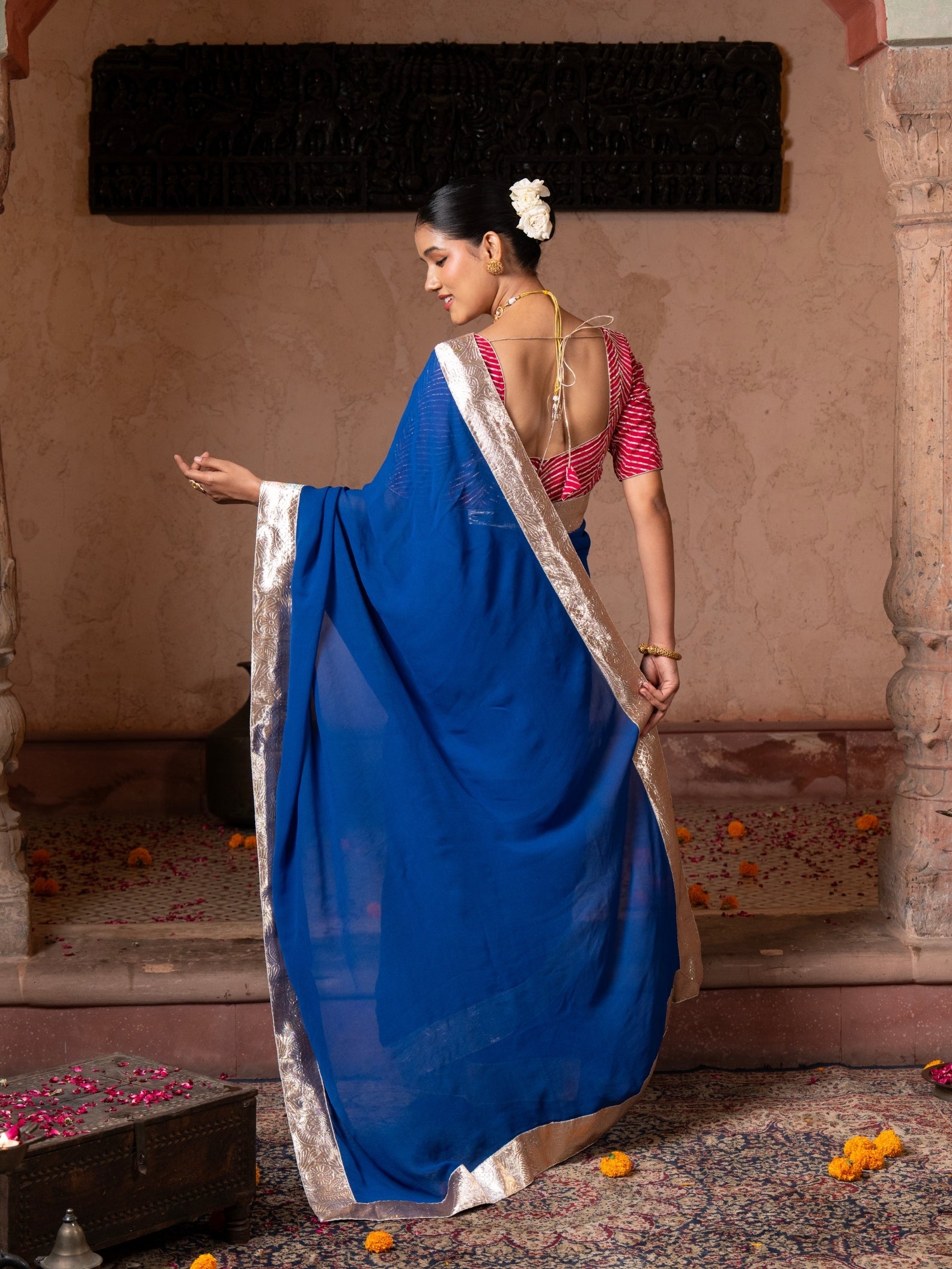 Royal Blue Georgette Handloom Gota Patti Saree