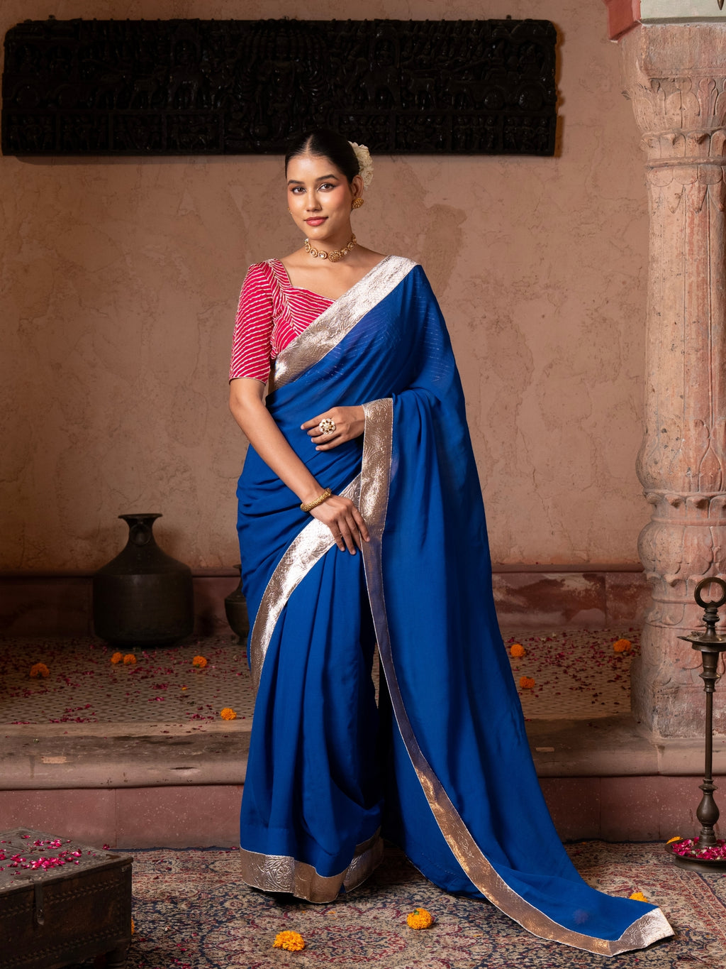 Royal Blue Georgette Handloom Gota Patti Saree