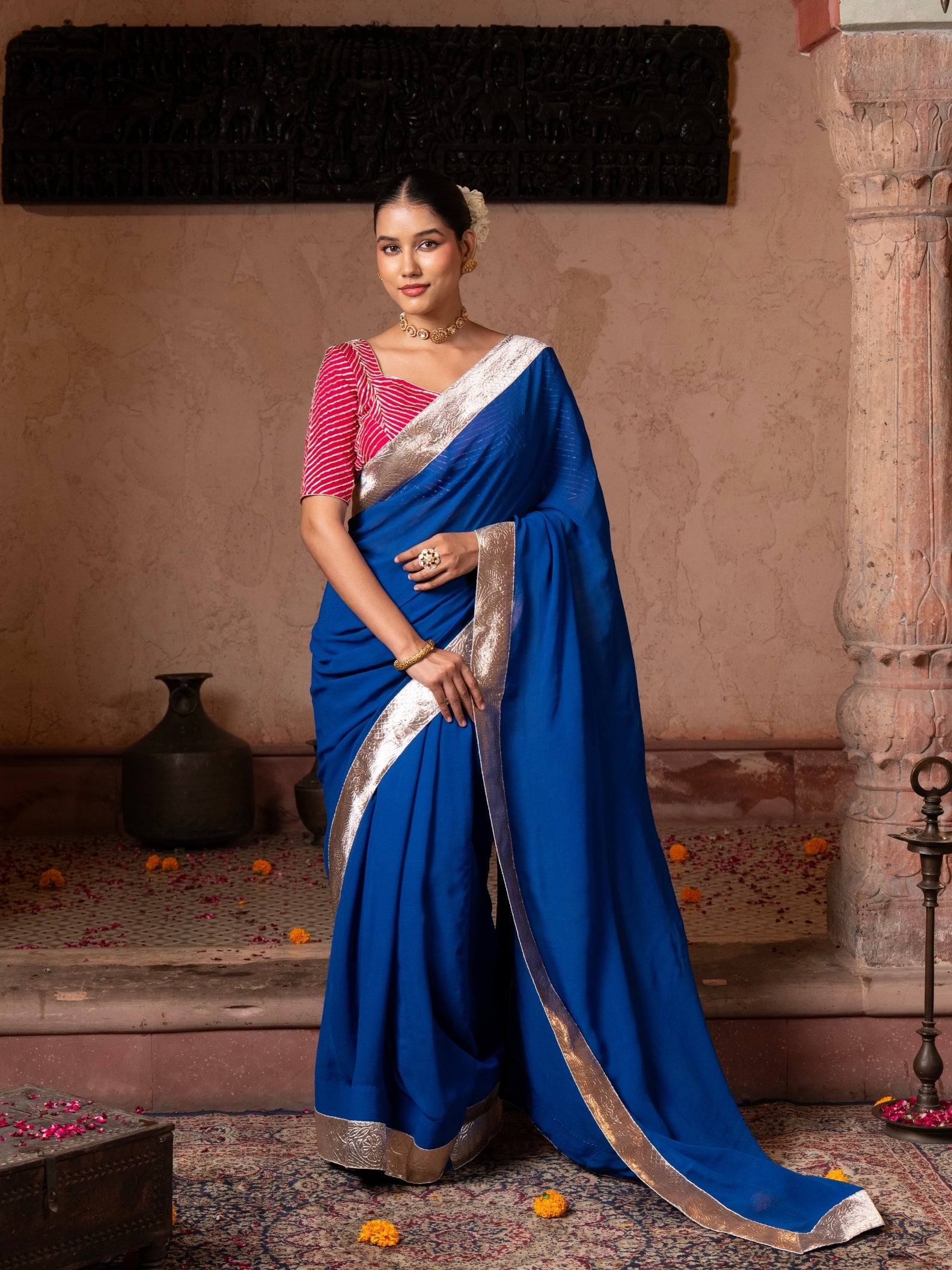 Royal Blue Georgette Handloom Gota Patti Saree