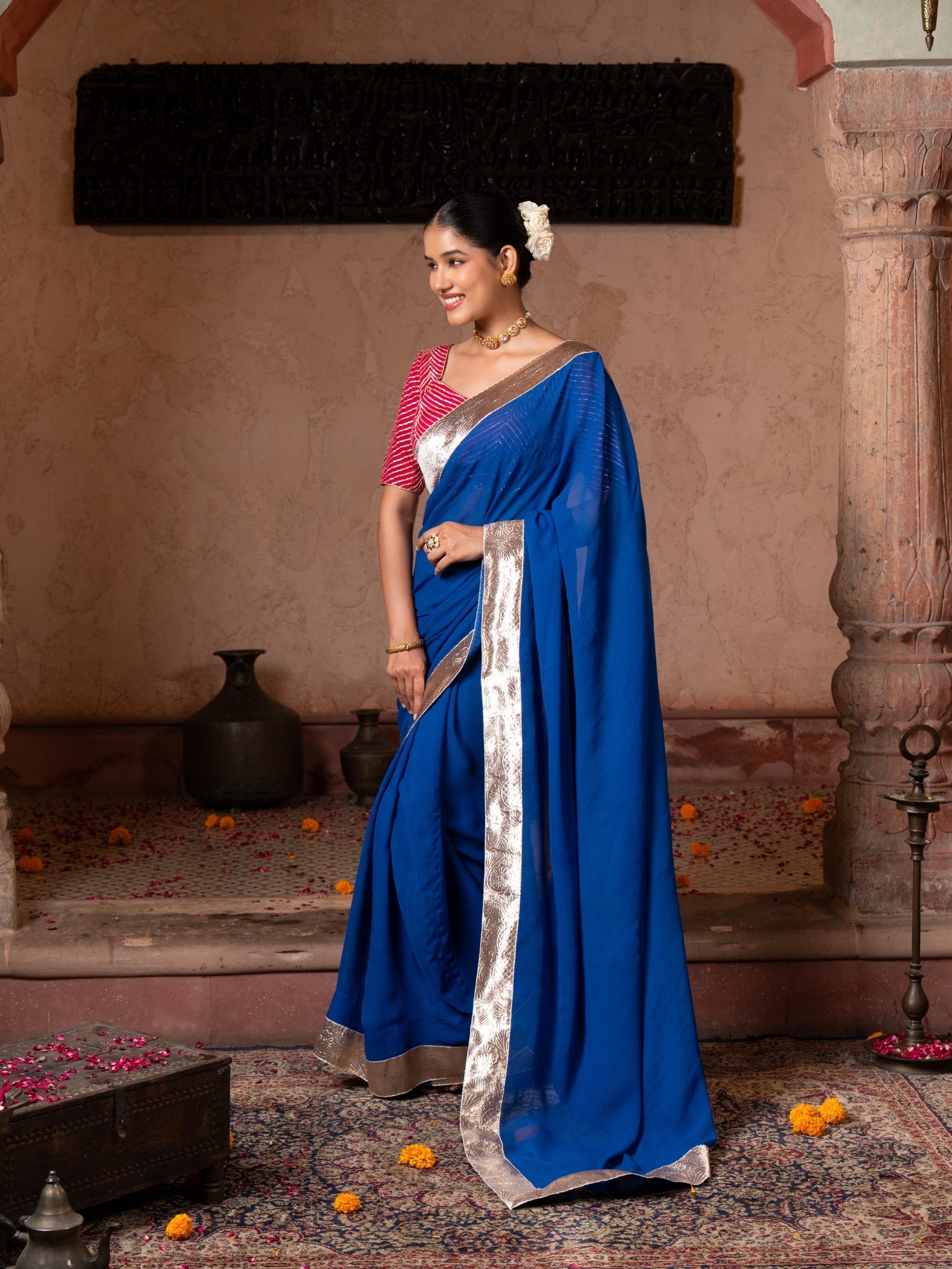 Royal Blue Georgette Handloom Gota Patti Saree