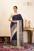 Navy Blue Pure Katan Silk Banarasi Handloom Saree