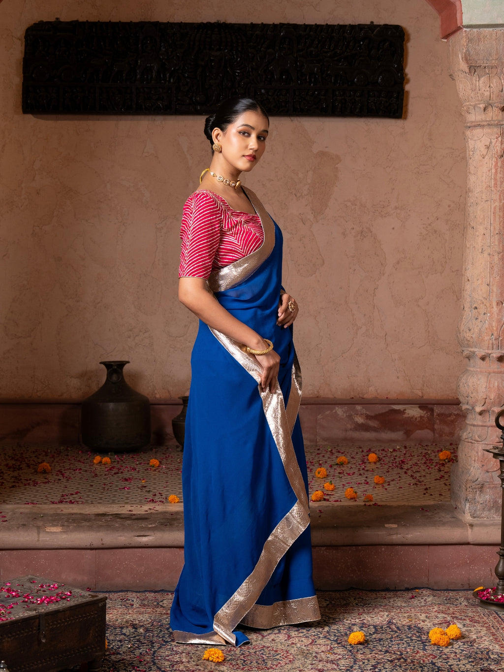 Royal Blue Georgette Handloom Gota Patti Saree