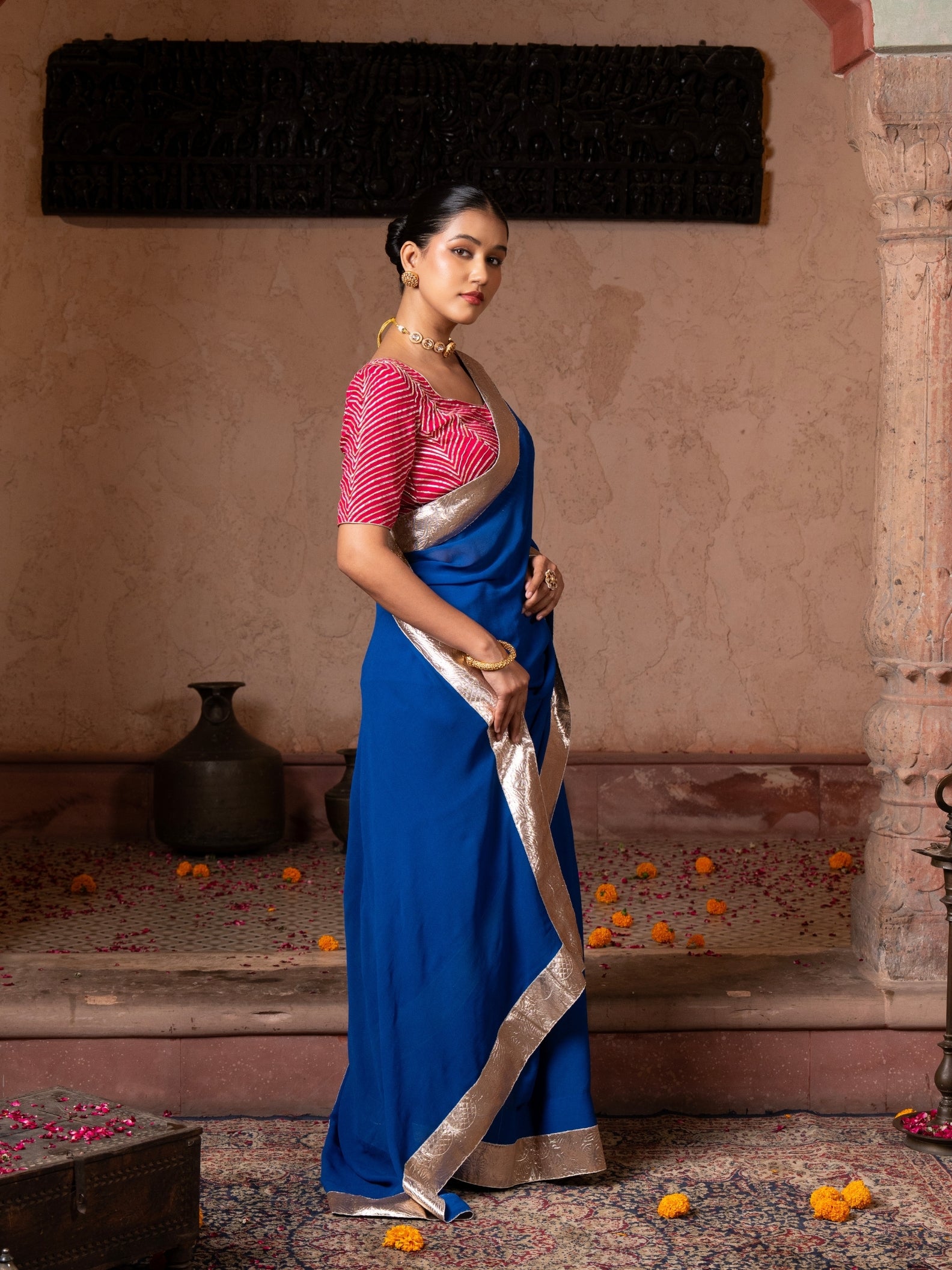 Royal Blue Georgette Handloom Gota Patti Saree