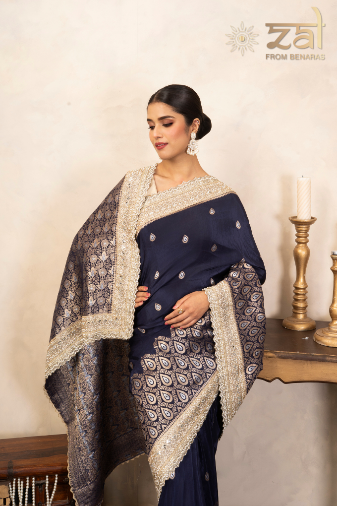 Navy Blue Pure Katan Silk Banarasi Handloom Saree