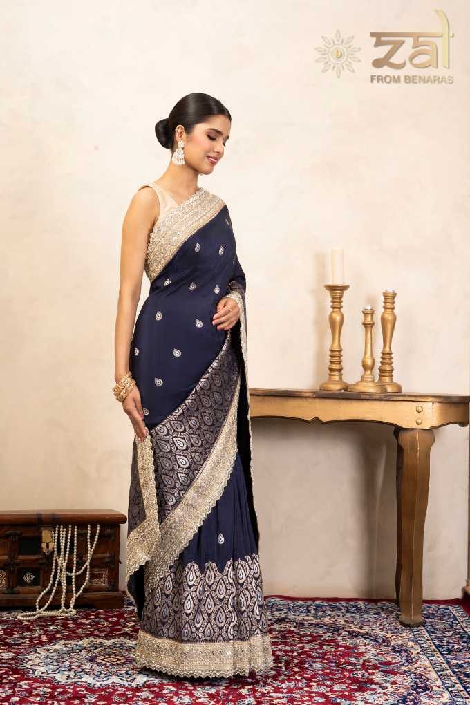 Navy Blue Pure Katan Silk Banarasi Handloom Saree