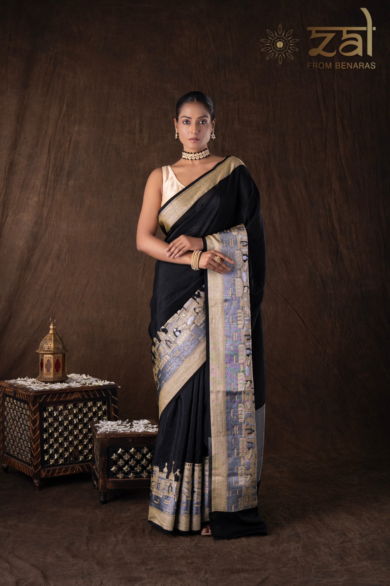Black Kashi Pure Silk Banarasi Handloom Saree