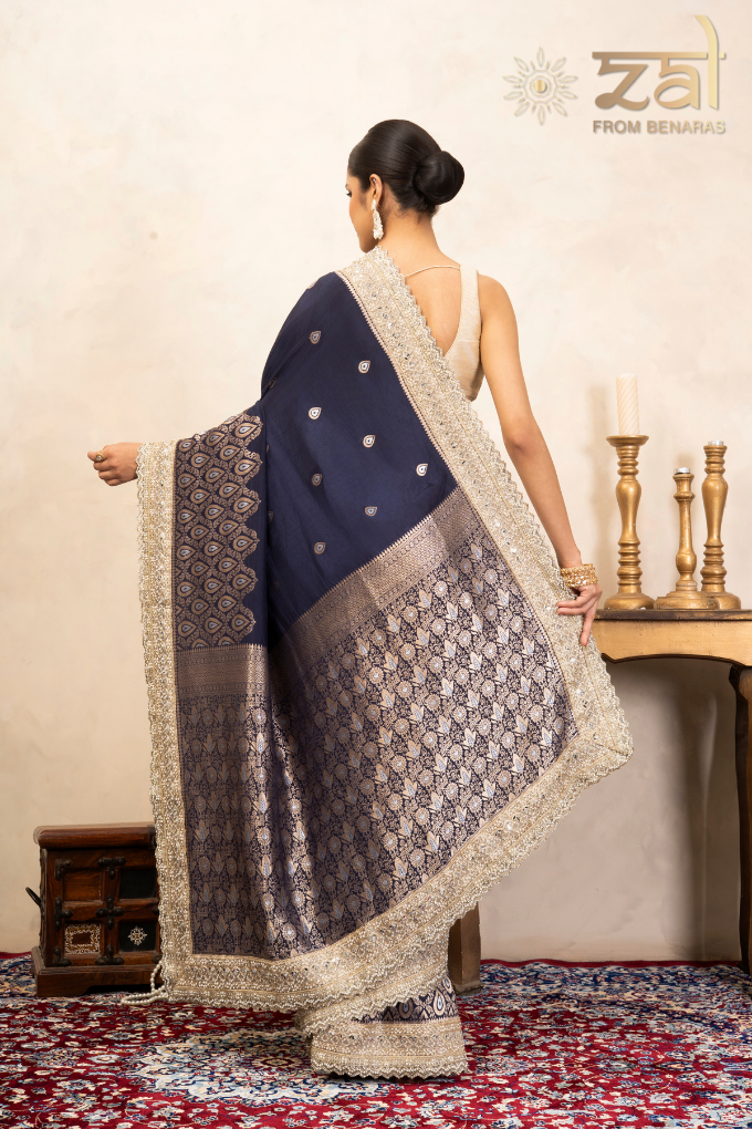 Navy Blue Pure Katan Silk Banarasi Handloom Saree