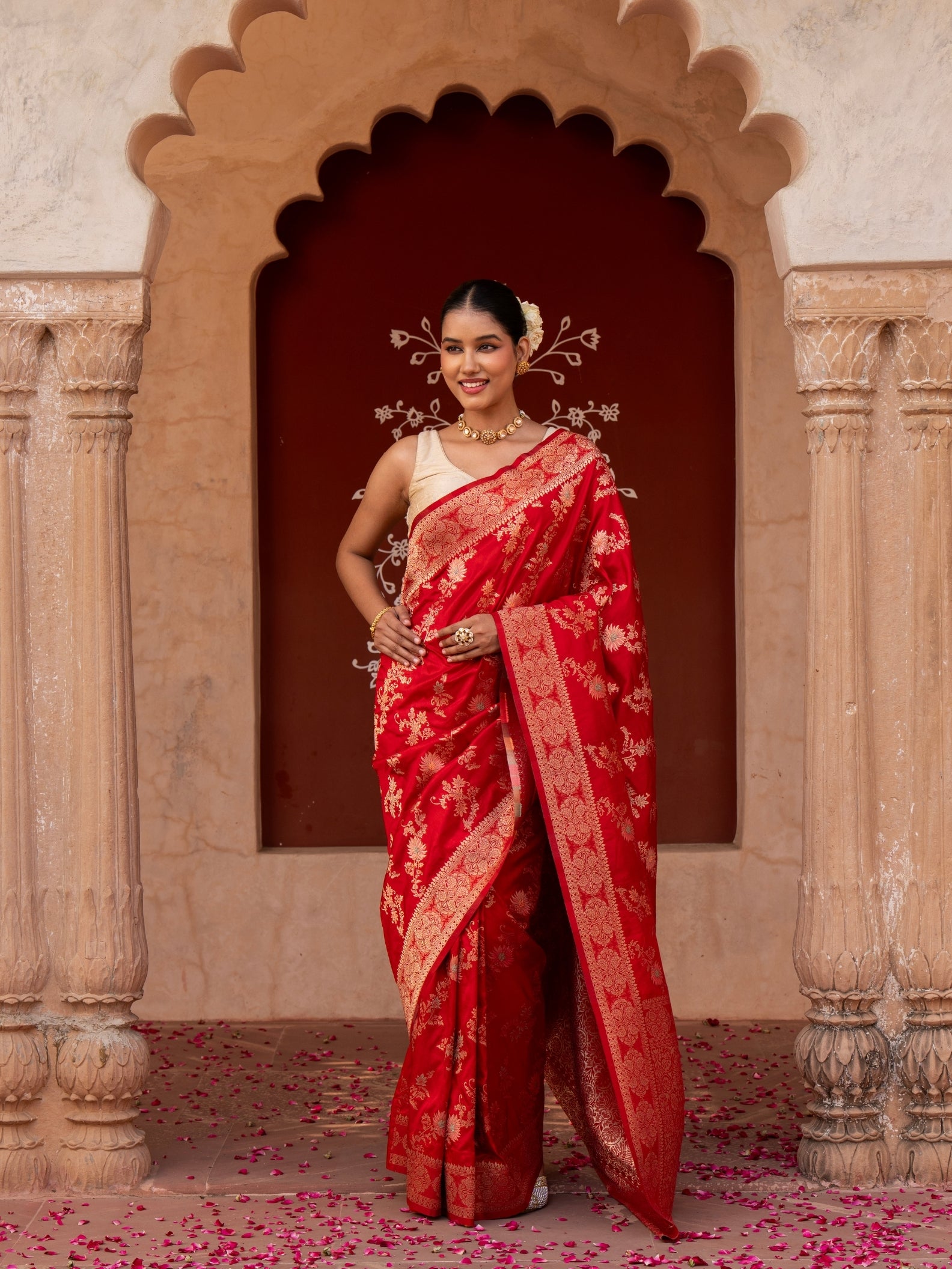 Red Pure katan Silk Banarasi Handloom Saree