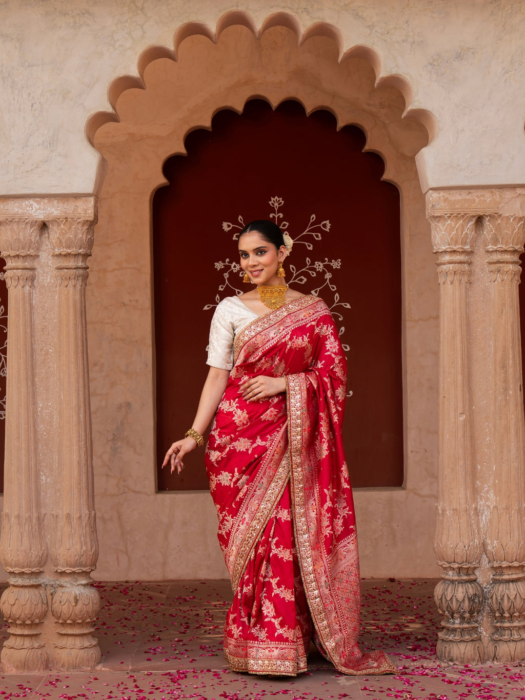Red Pure katan Silk Banarasi Handloom Saree