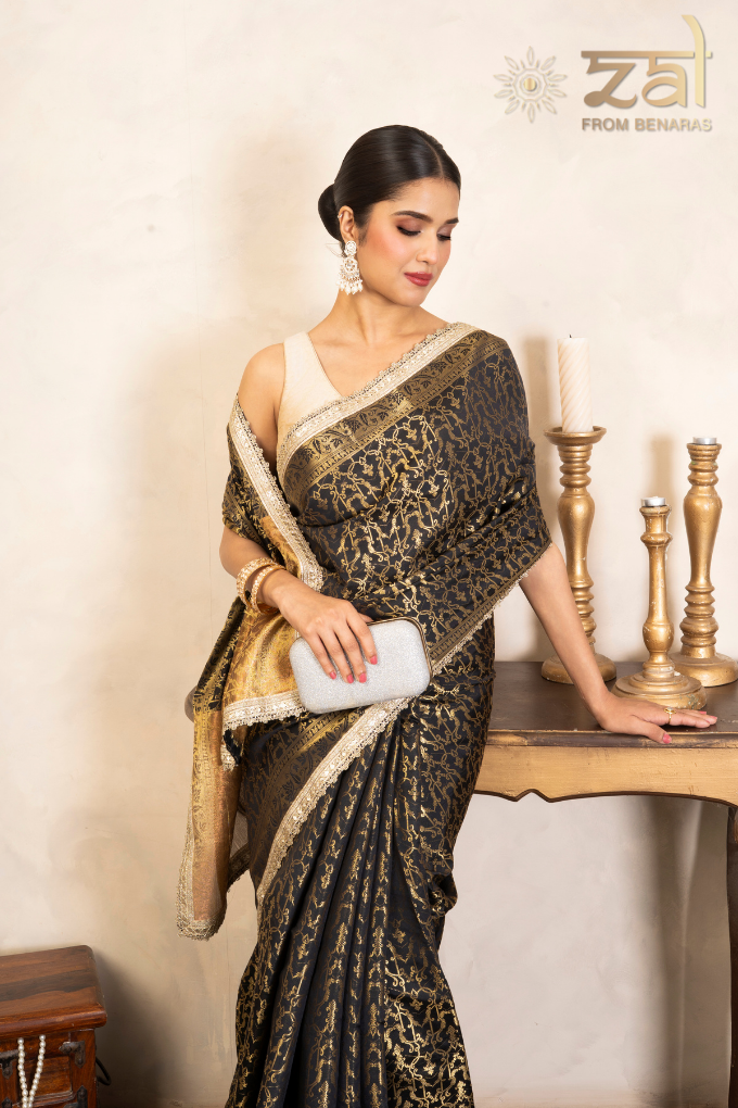 Black Pure Silk Banarasi Handloom Saree