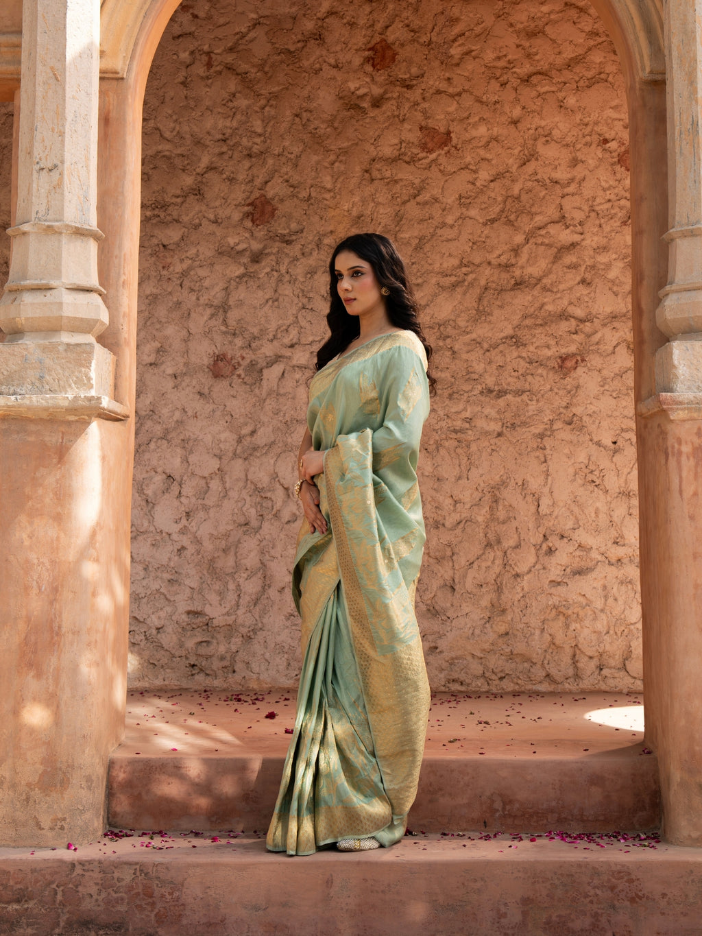 Seafoam Green Pure Tissue Silk Banarasi Handloom Saree