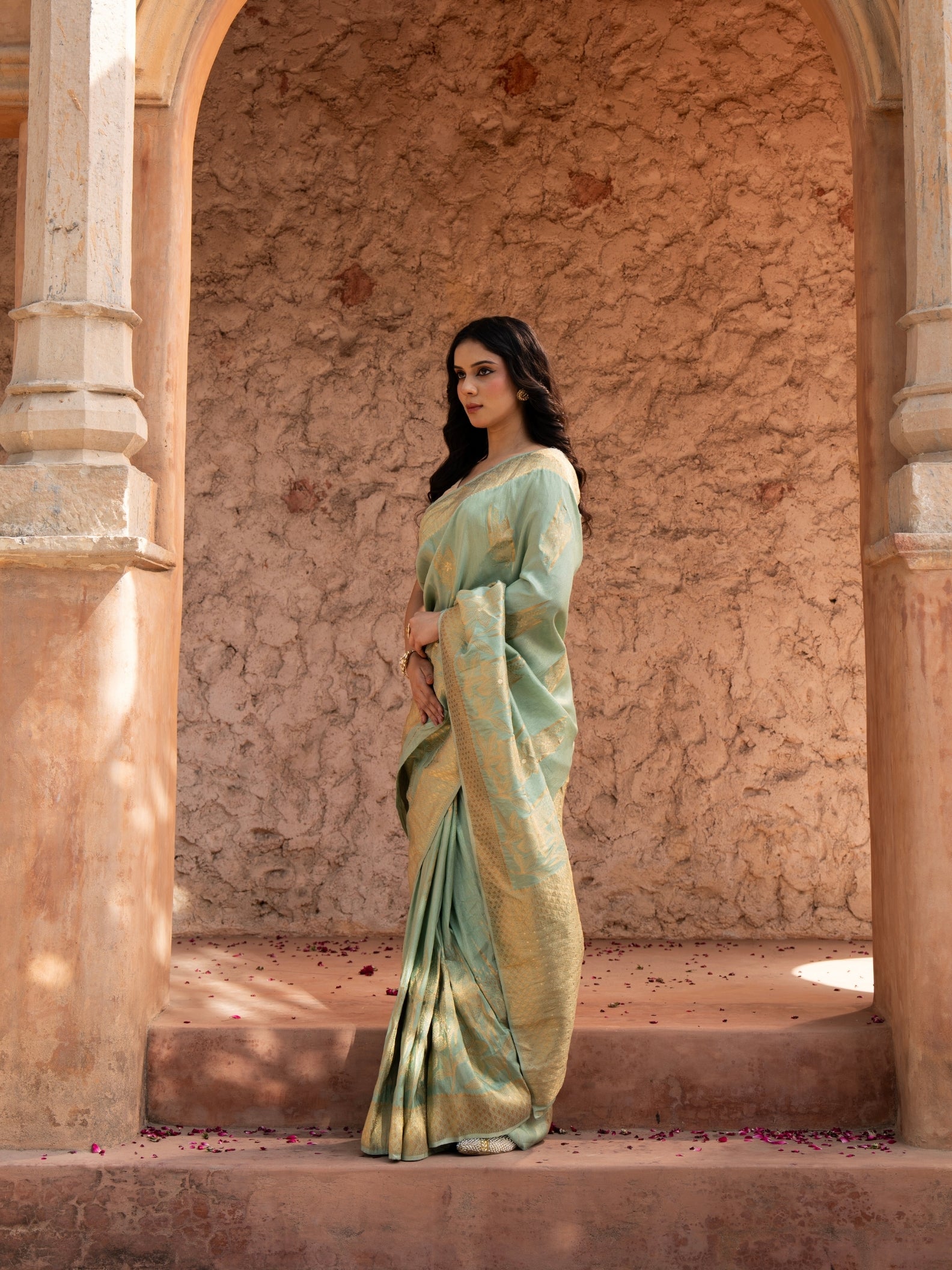Seafoam Green Pure Tissue Silk Banarasi Handloom Saree