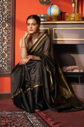 Black Pure Pattu Silk Chanderi Handloom saree