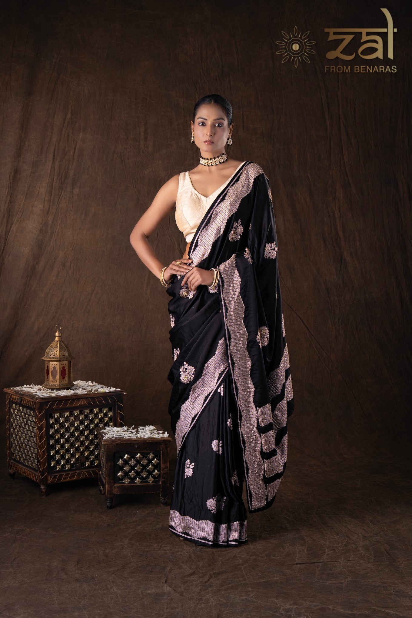Black Pure Katan Silk Handwork Saree