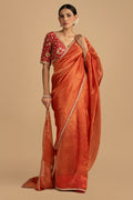 Red Pure Organza Zari silk banarasi Handloom Saree