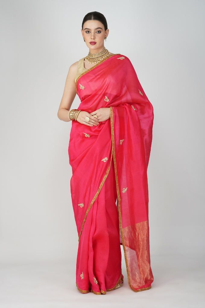Red Pure Chanderi Silk Saree (plain)