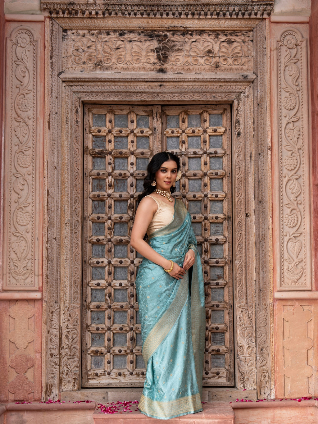Powder Blue Pure Katan Silk Banarasi Handloom Saree