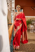 Red Stripe Pure Silk Banarasi Handloom Saree