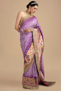 Mauve Pure Silk Bandhej handloom Saree