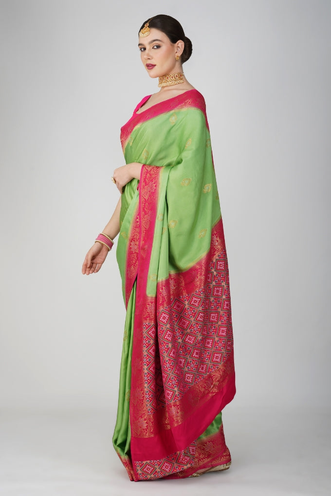 Parrot Green Pure Katan Silk banarasi handloom Saree